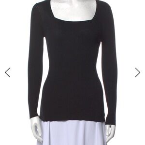 Cuyana Cotton and Silk Black Long Sleeve Square Neck Top